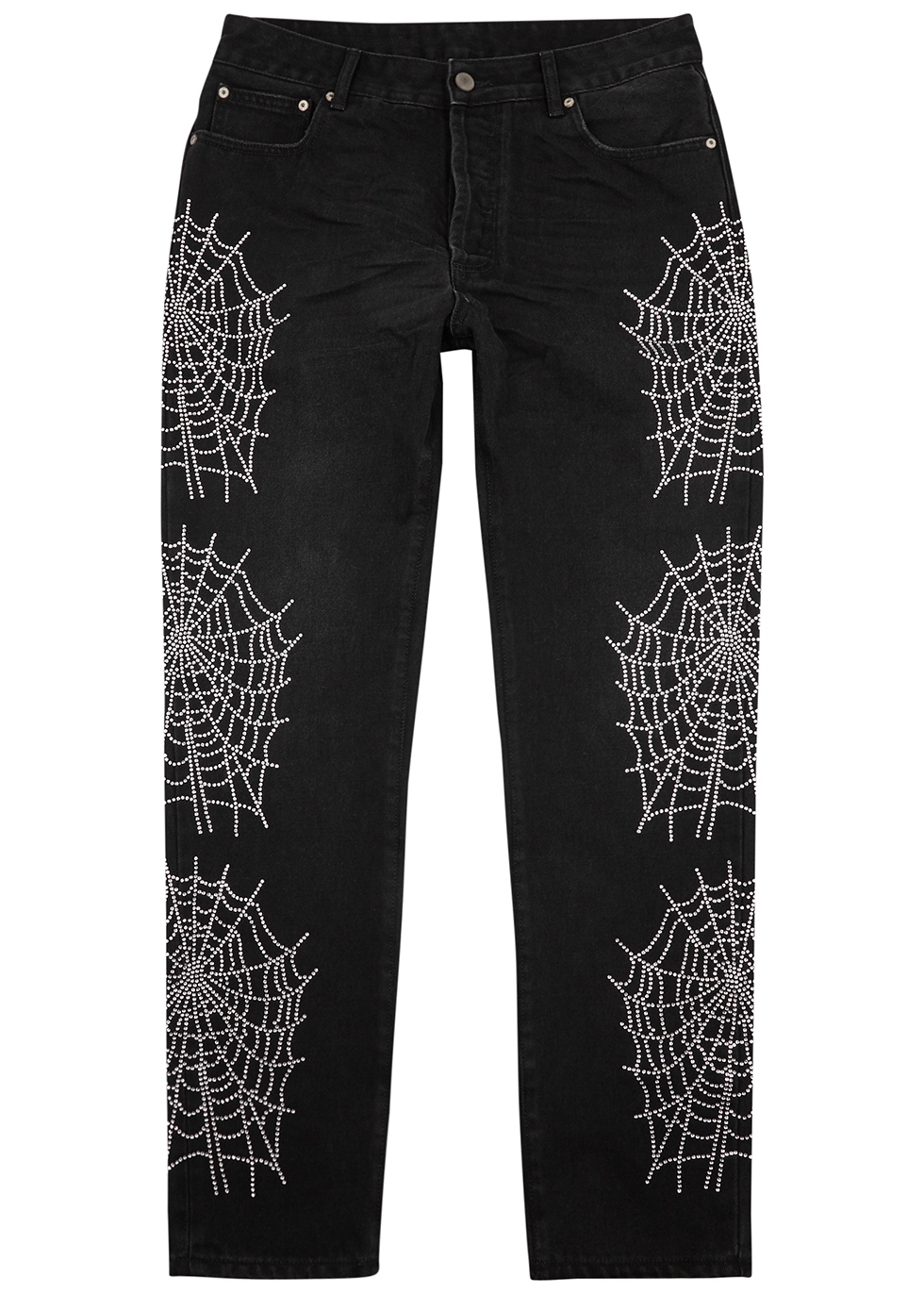 Spiderweb-embellished slim-leg jeans