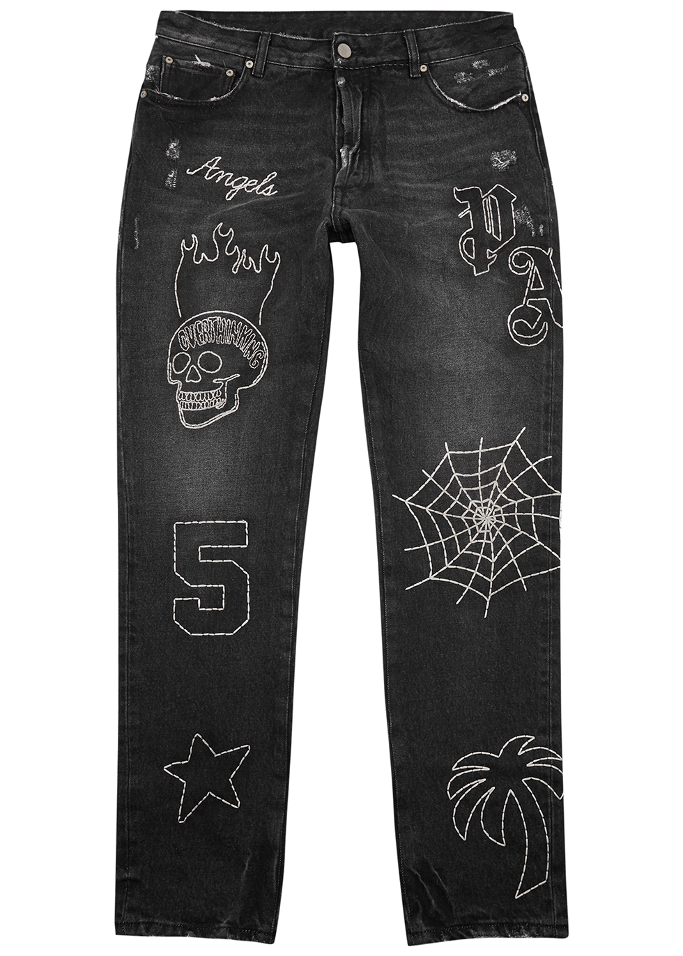 Embroidered slim-leg jeans