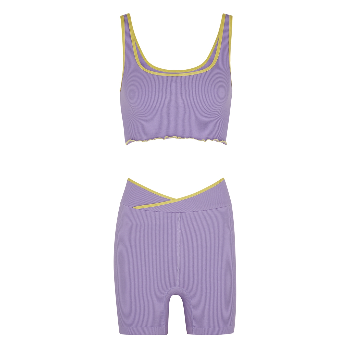 Free People Movement Free Throw Lilac Ribbed Jersey Bra Top And Shorts Set - XS/S