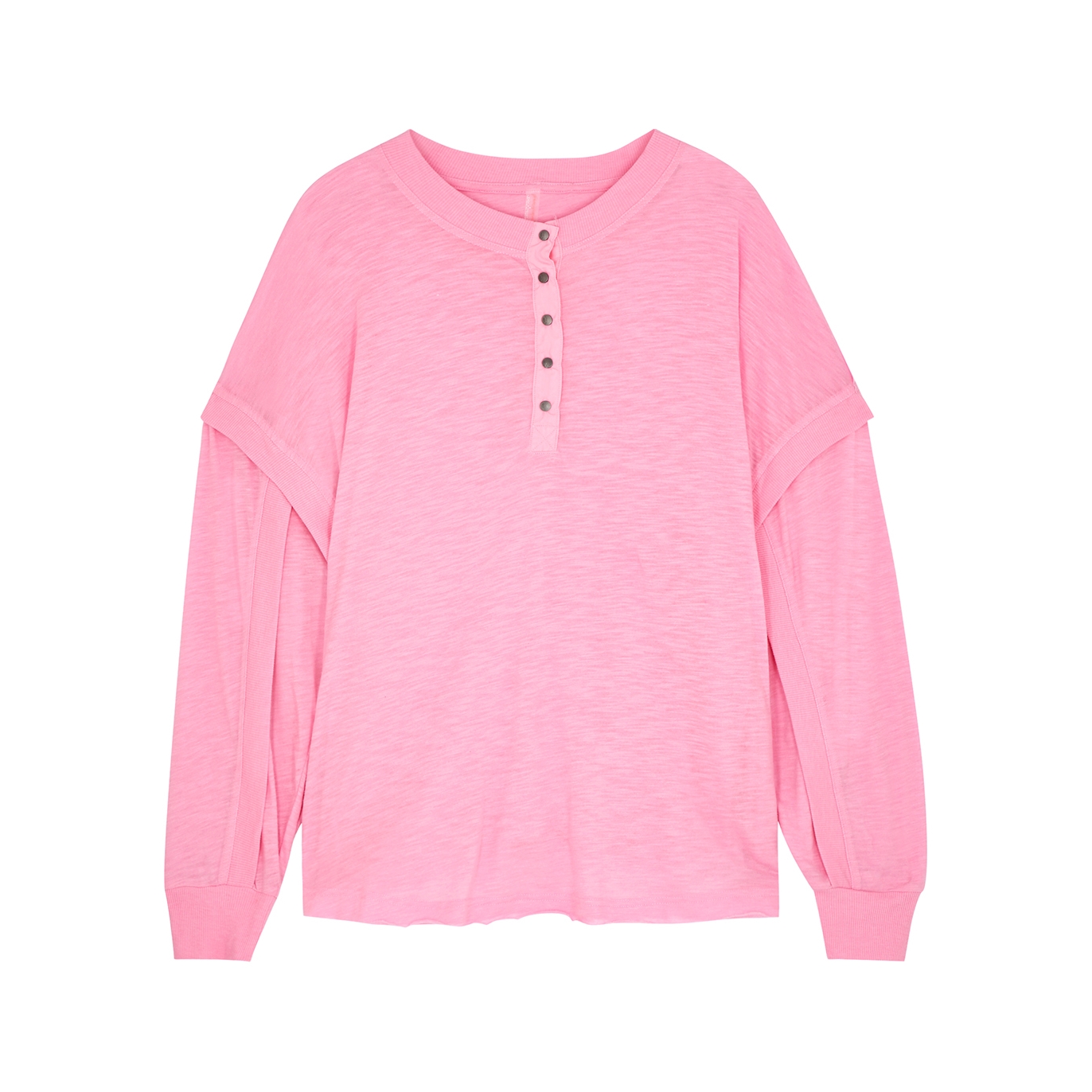 Free People Movement One Up Pink Slubbed Cotton-blend Top