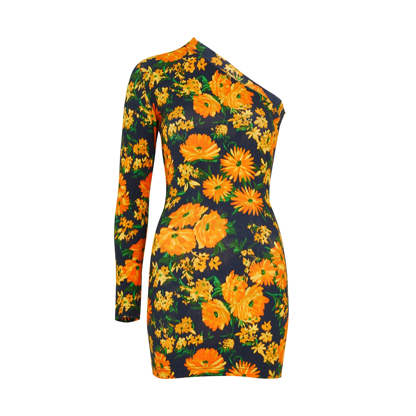 Balenciaga Floral-print One-shoulder Stretch-cotton Mini Dress - Yellow - XS