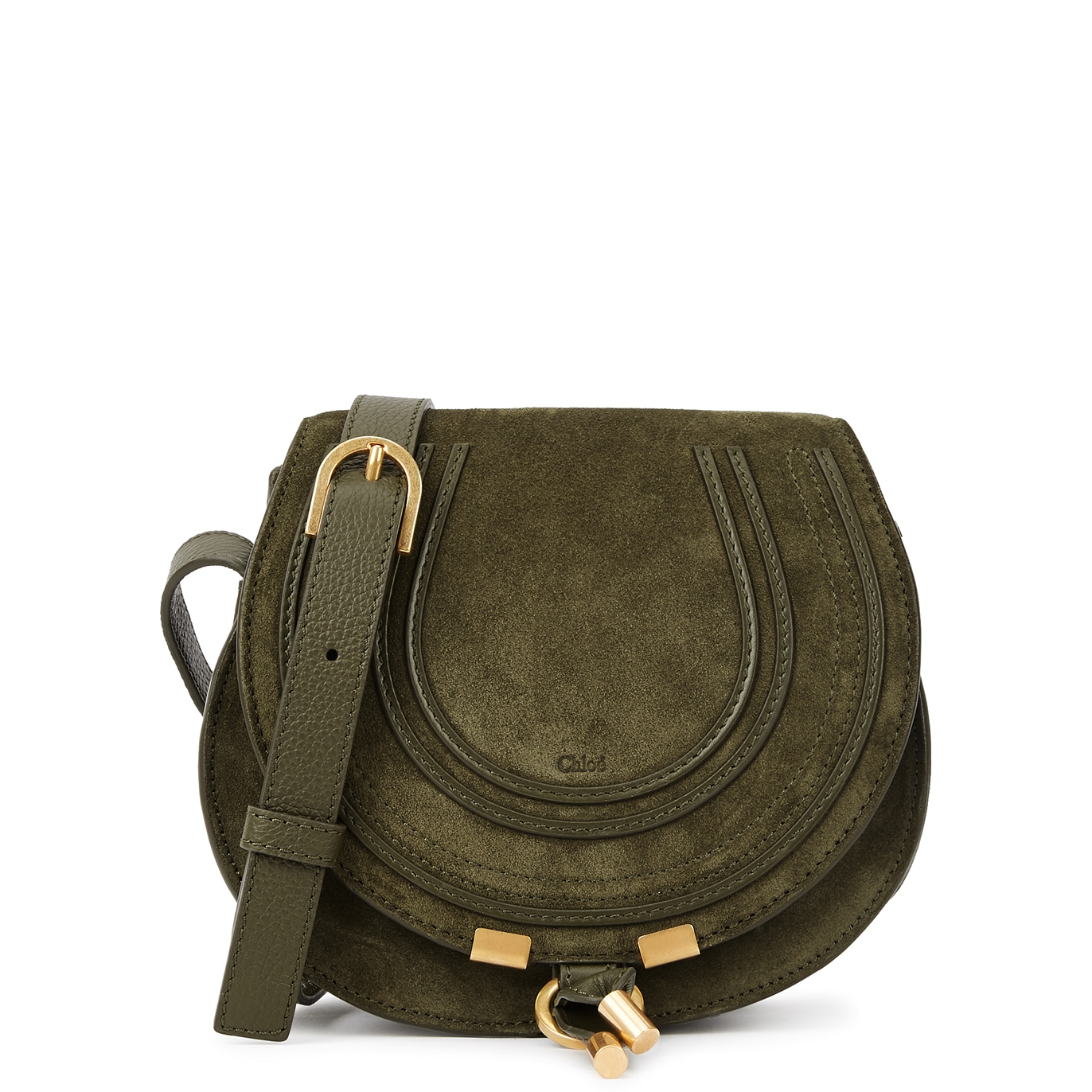 Chloé Marcie Small Olive Suede Saddle Bag