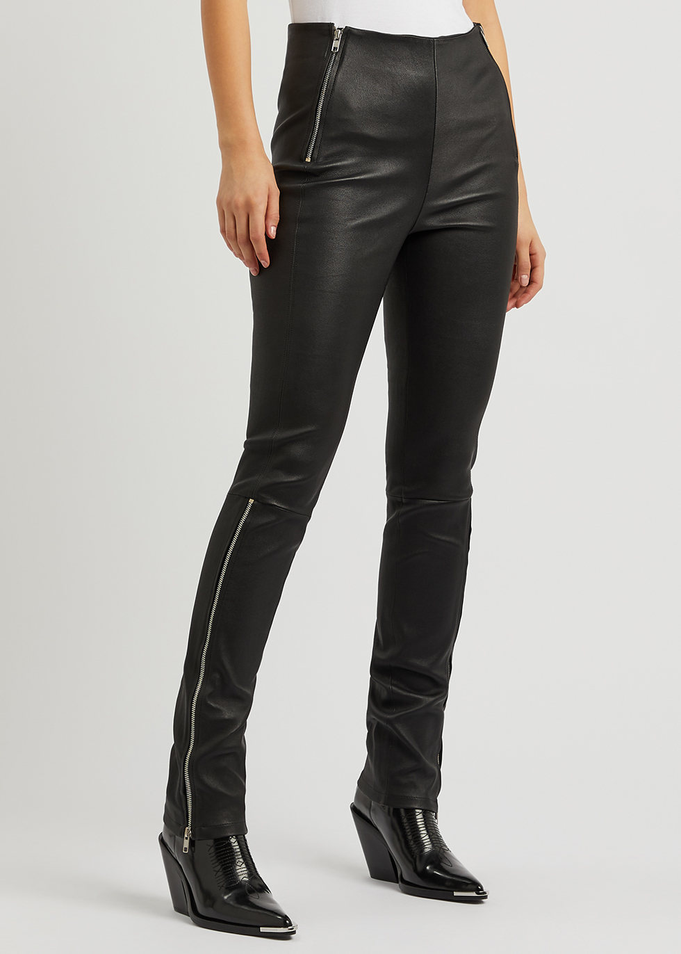 Harvey Nichols Women Clothing Pants Leather Pants Zip-embellished leather leggings 