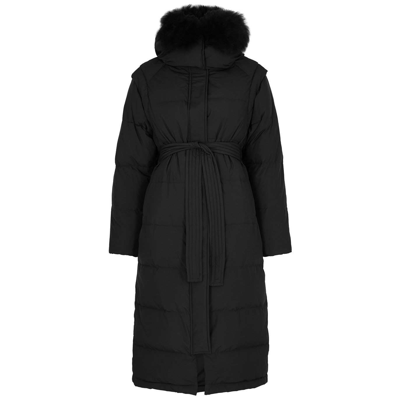 Yves Salomon Black Fur-trimmed Quilted Shell Coat - 6