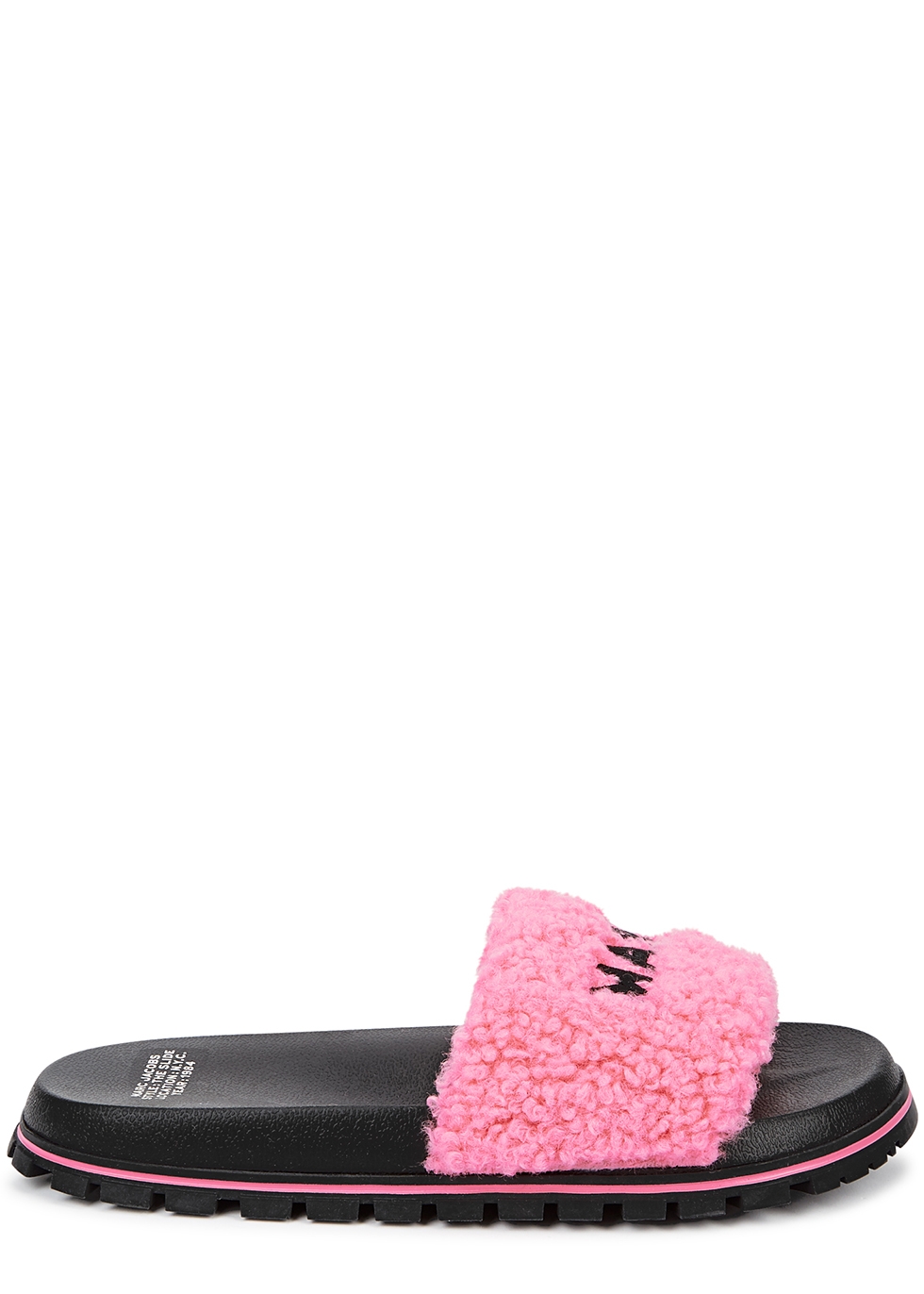 Marc Jacobs The Slide logo faux shearling sliders