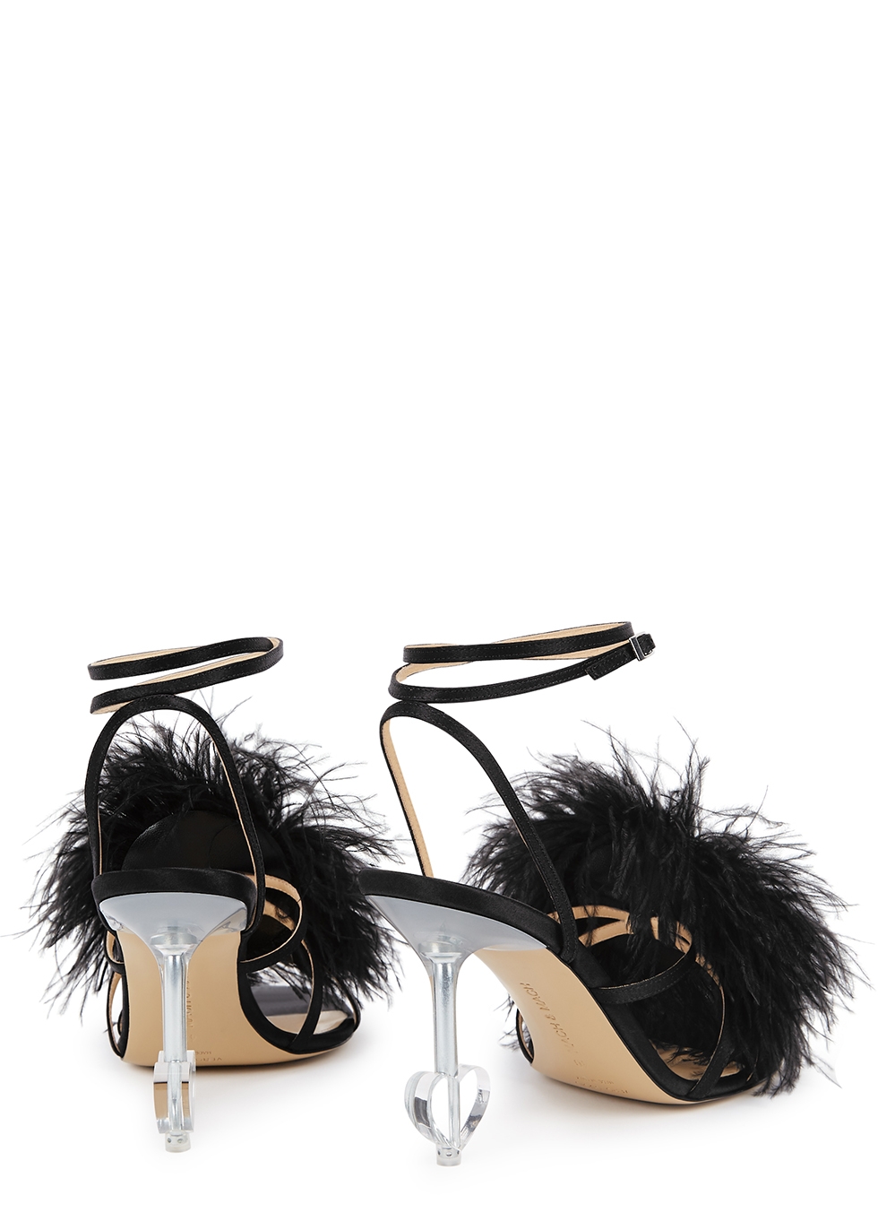 Womens Shoes Heels Sandal heels Mach & Mach 95 Black Feather-trimmed Satin Sandals 