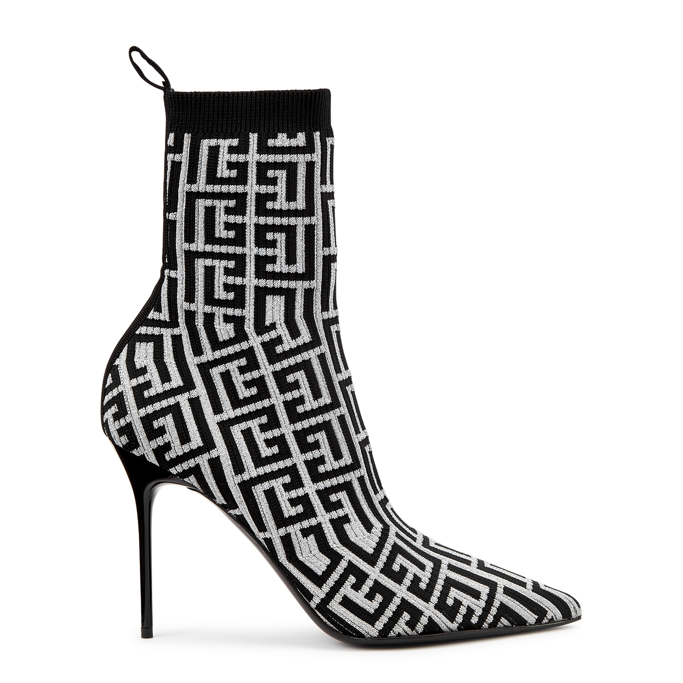 Balmain 95 Monogrammed Stretch-knit Ankle Boots - Black - 4