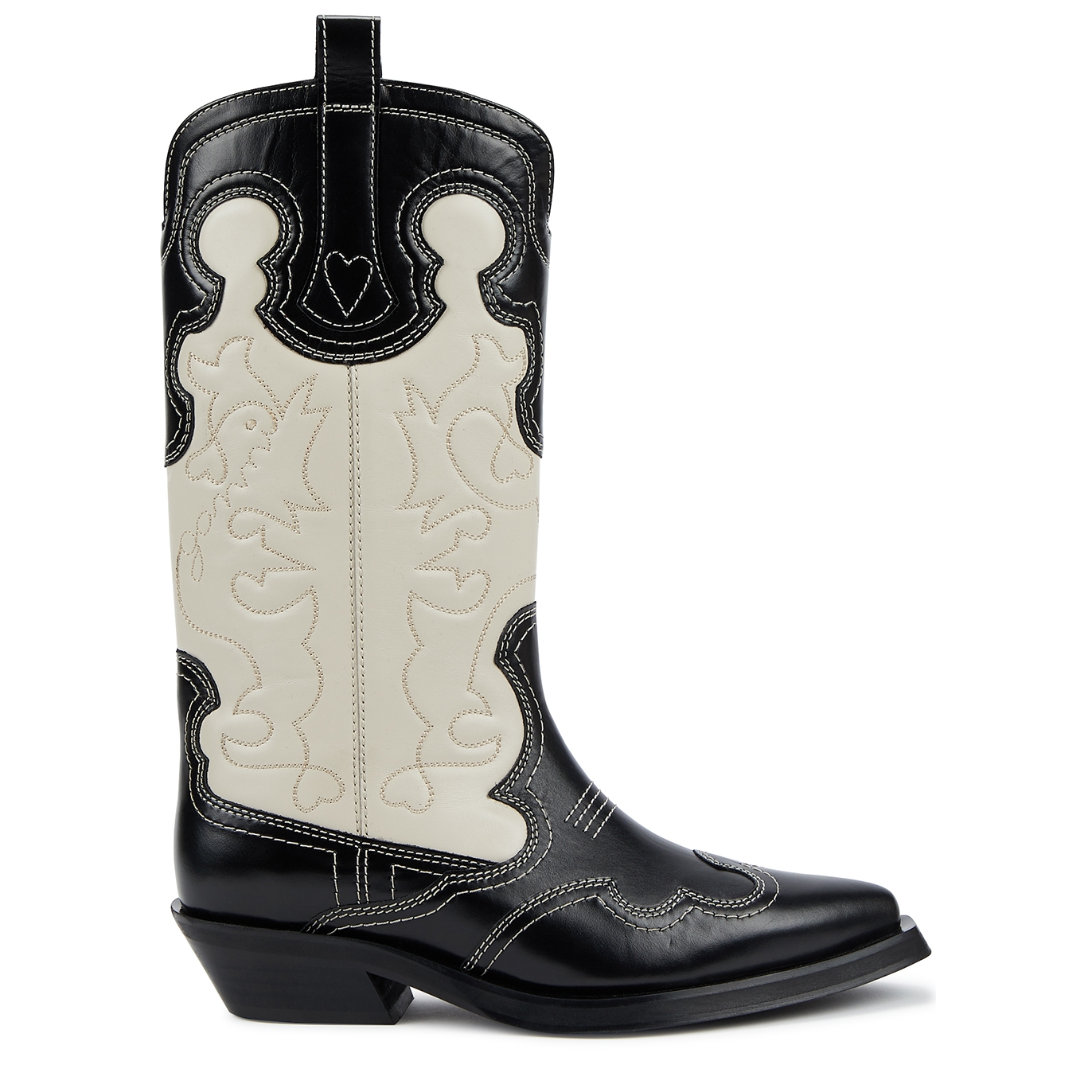 Ganni Embroidered Leather Cowboy Boots - Black - 4