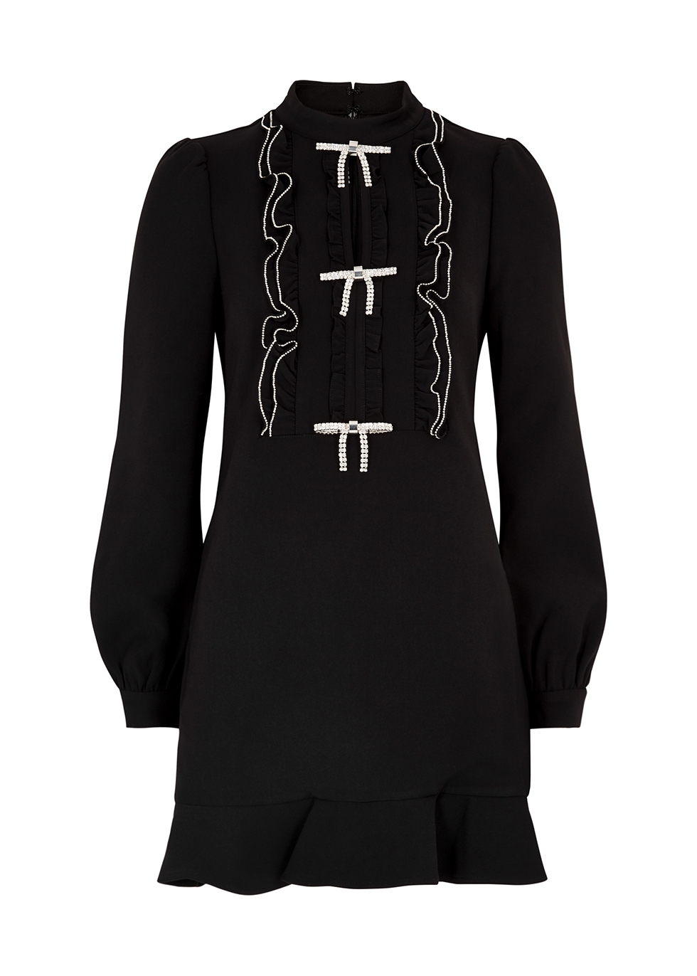 Self-Portrait Synthetic Black Bow-embellished Ruffled Mini Dress Womens Clothing Dresses Mini and short dresses 
