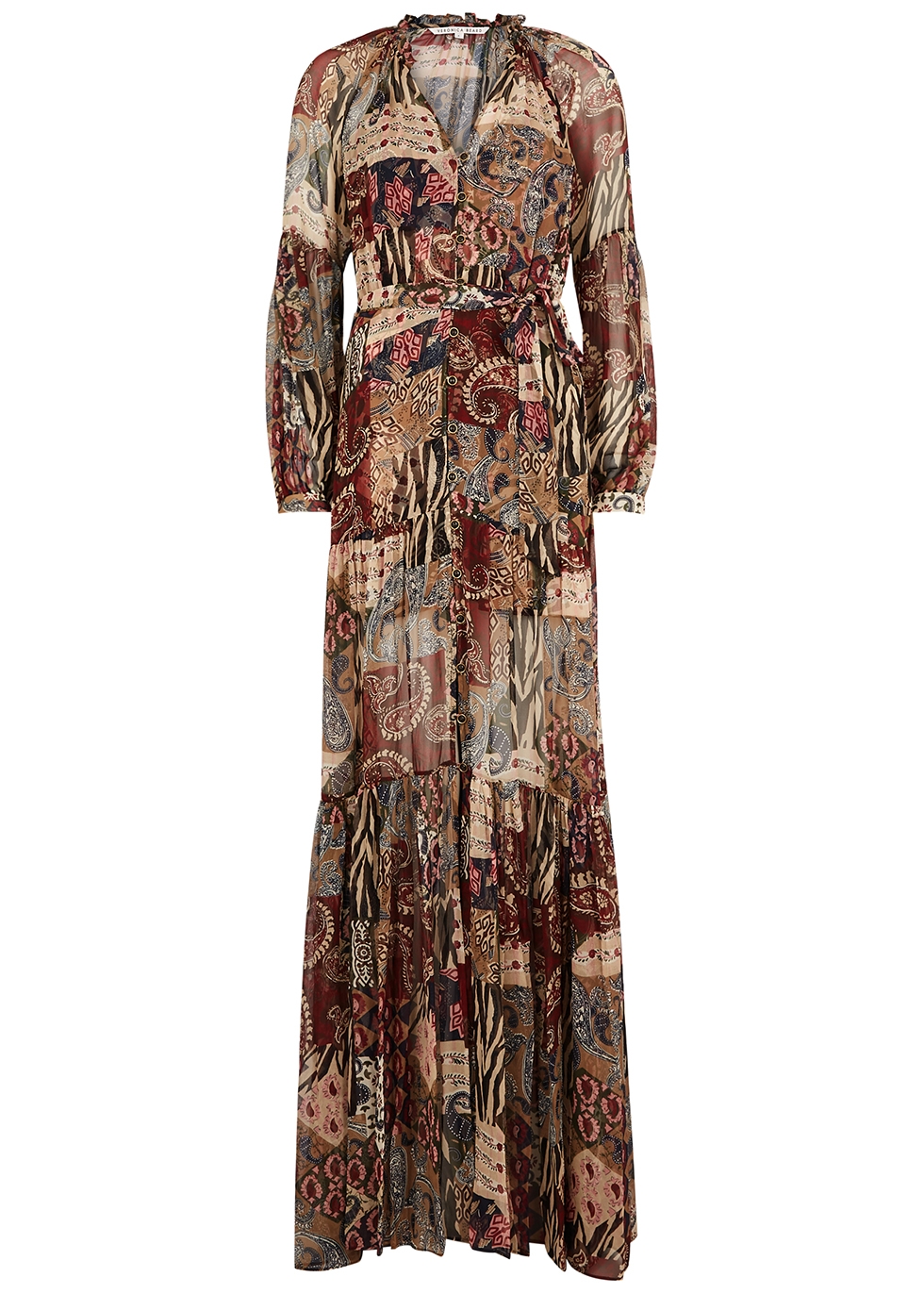 Veronica Beard Isra patchwork-print silk-chiffon maxi dress - Harvey ...