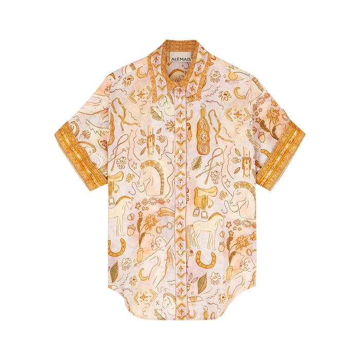 Alemais Solitaire Printed Linen Shirt In Orange | ModeSens