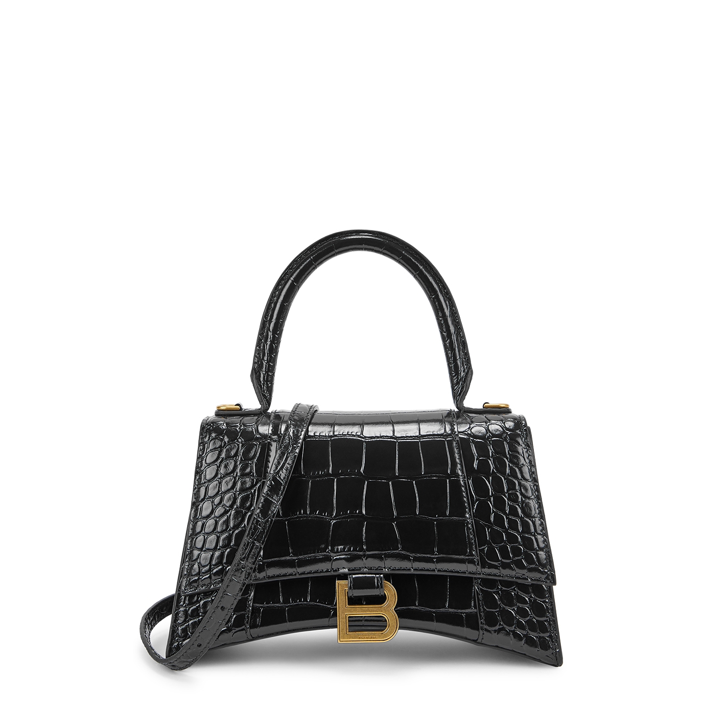 Balenciaga Hourglass Small Crocodile-effect Leather Top Handle Bag