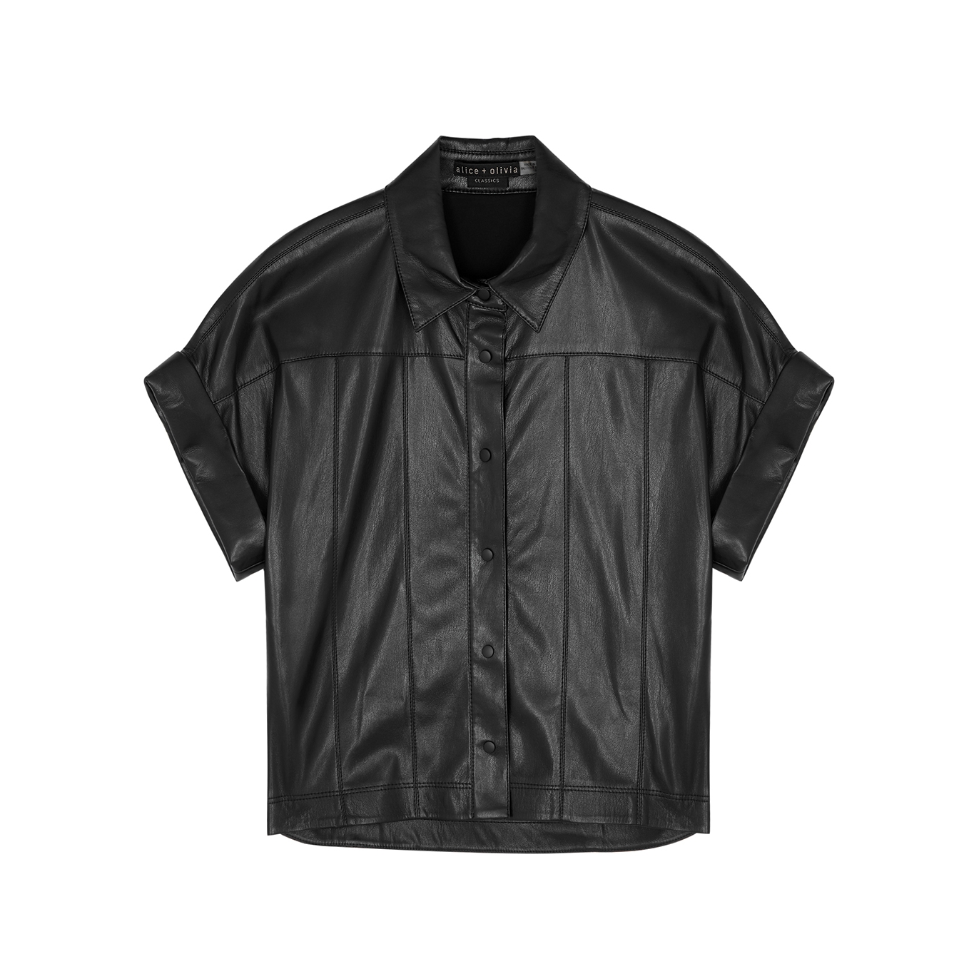 Alice + Olivia Edyth Faux Leather Shirt - Black - XS
