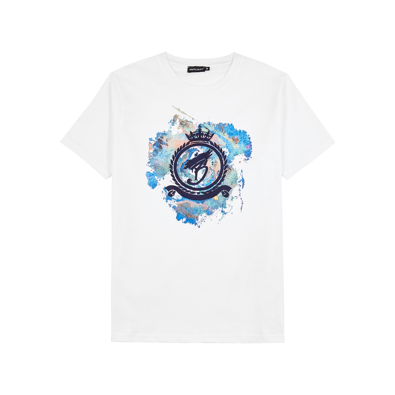 Benjart Emblem Spray Cotton T-shirt - White And Blue - S