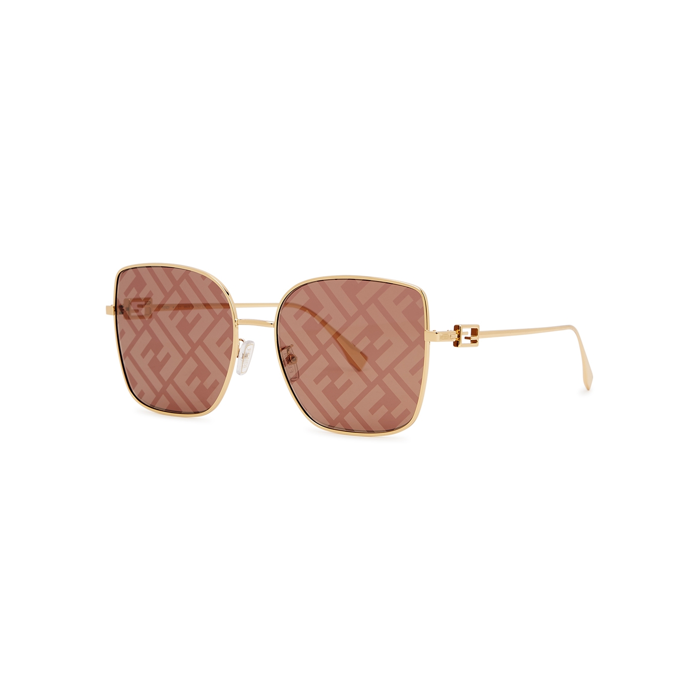 Fendi Gold-tone FF-print Square-frame Sunglasses - One Size
