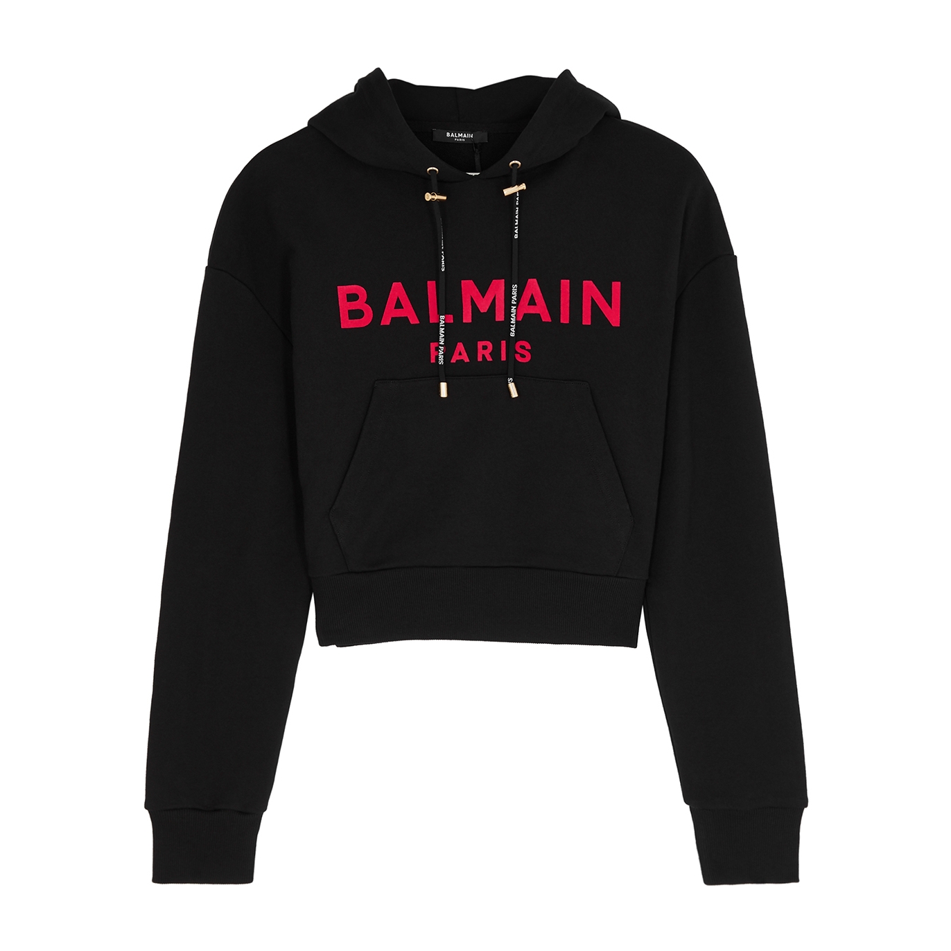 Balmain Logo Cropped Hooded Cotton Sweatshirt