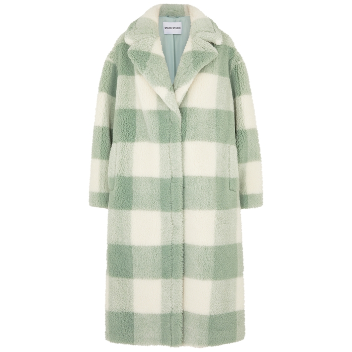 stand studio maris checked faux fur coat - white and green - 8
