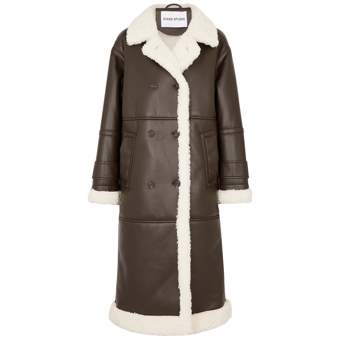 stand studio hayley faux leather and shearling coat - brown - 8