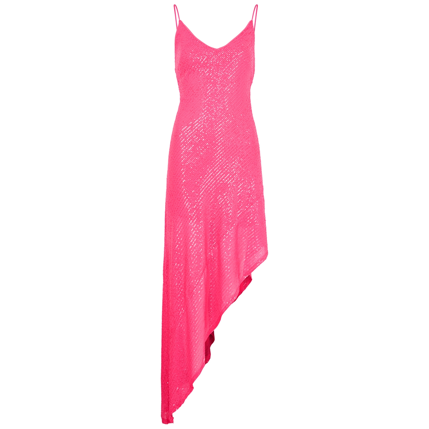 Rotate Birger Christensen Asymmetric Sequin-embellished Midi Dress - Bright Pink - 14