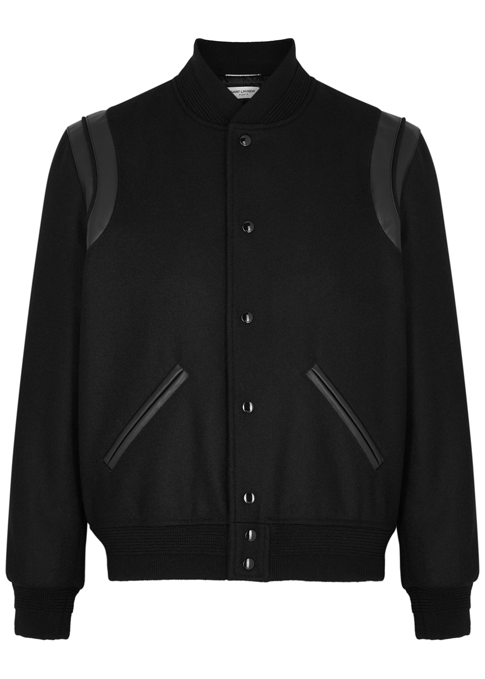 Saint Laurent Leather-trimmed wool bomber jacket - Harvey Nichols