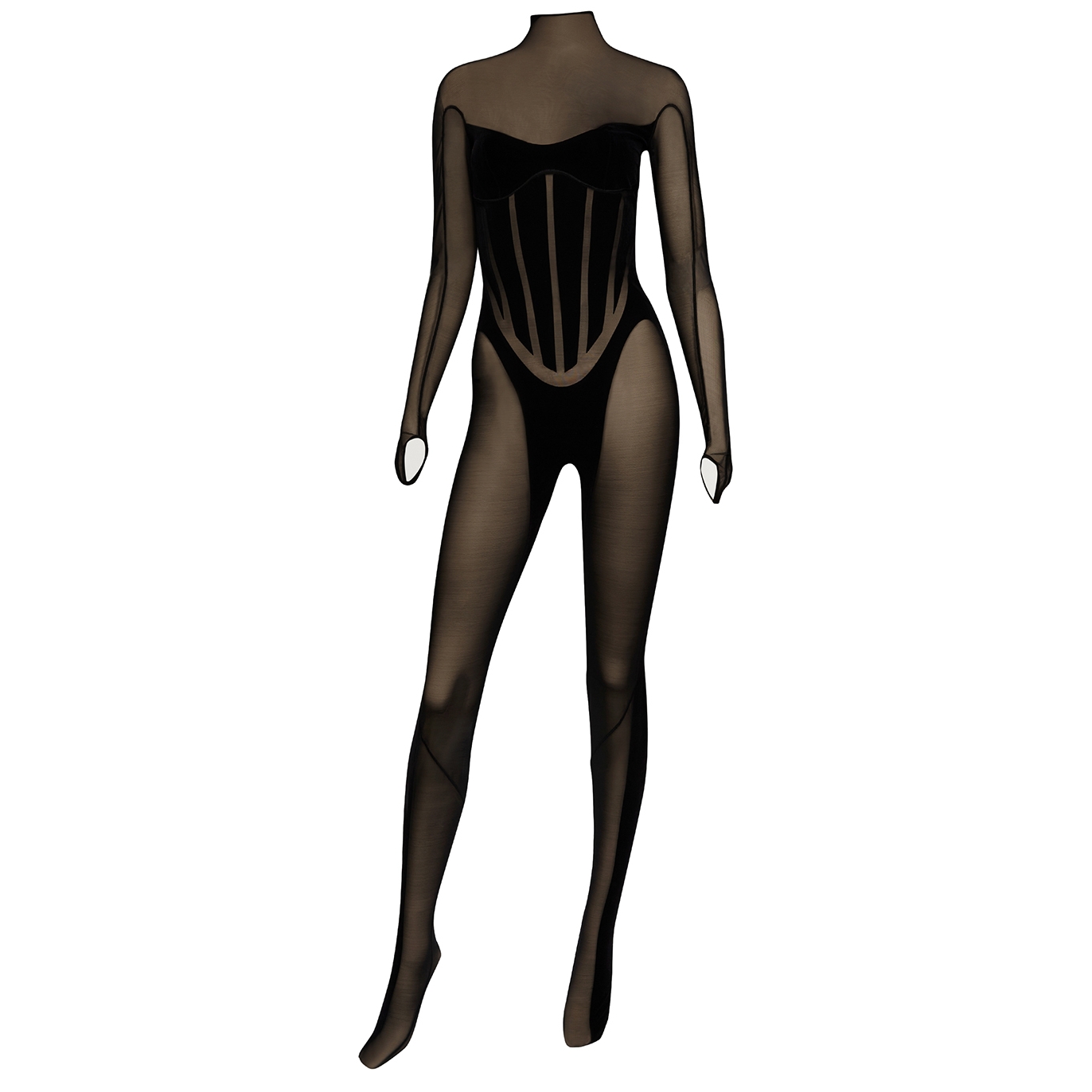 Mugler X Wolford Black Panelled Tulle Bodysuit