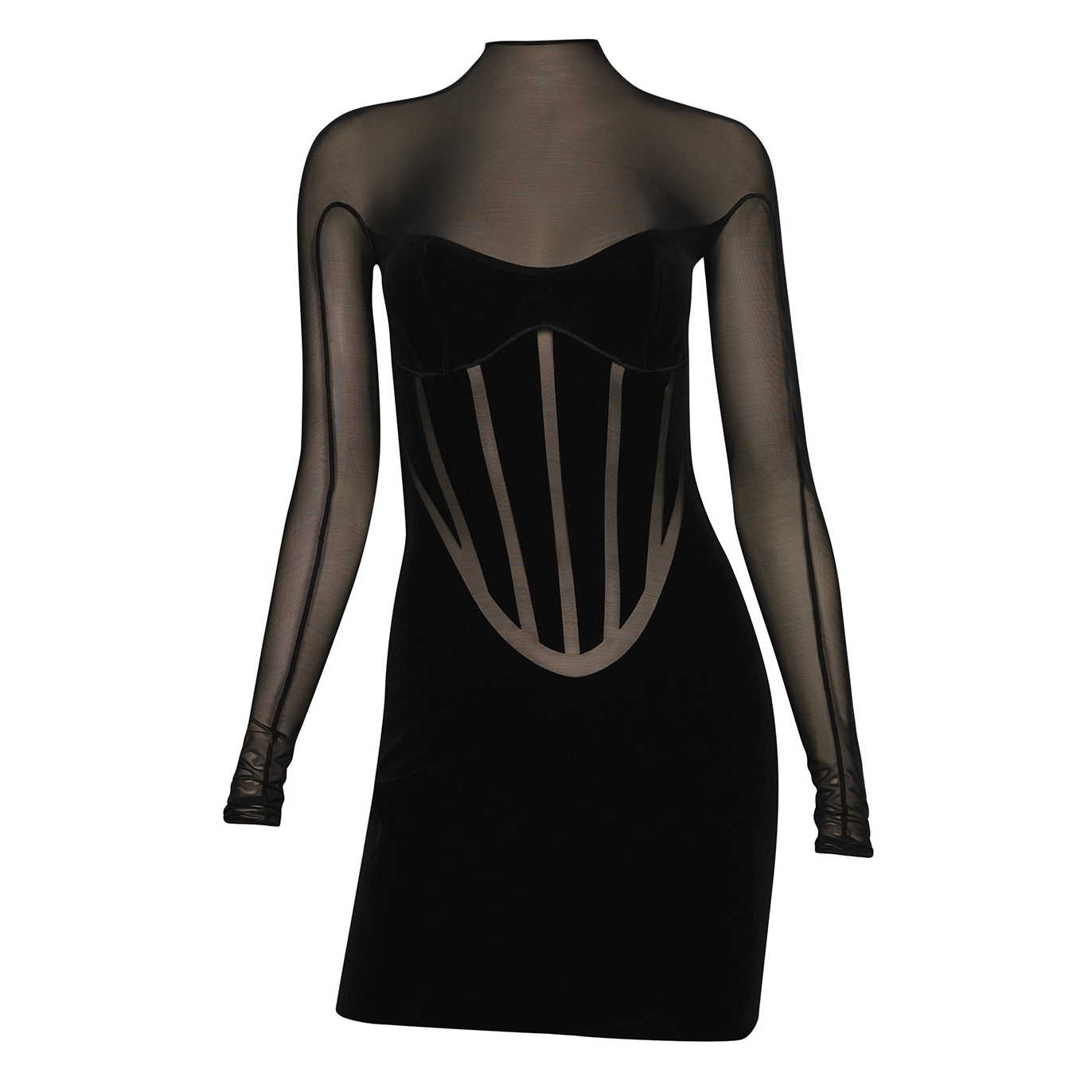 Mugler X Wolford Black Panelled Tulle Mini Dress - L