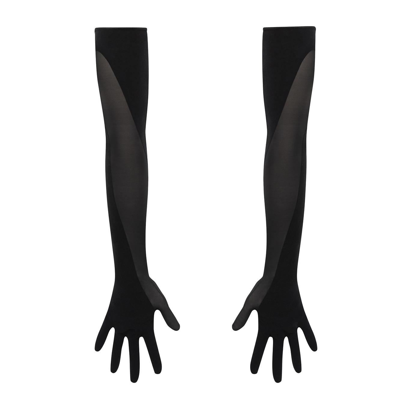 Mugler X Wolford Black Panelled Tulle Gloves - S