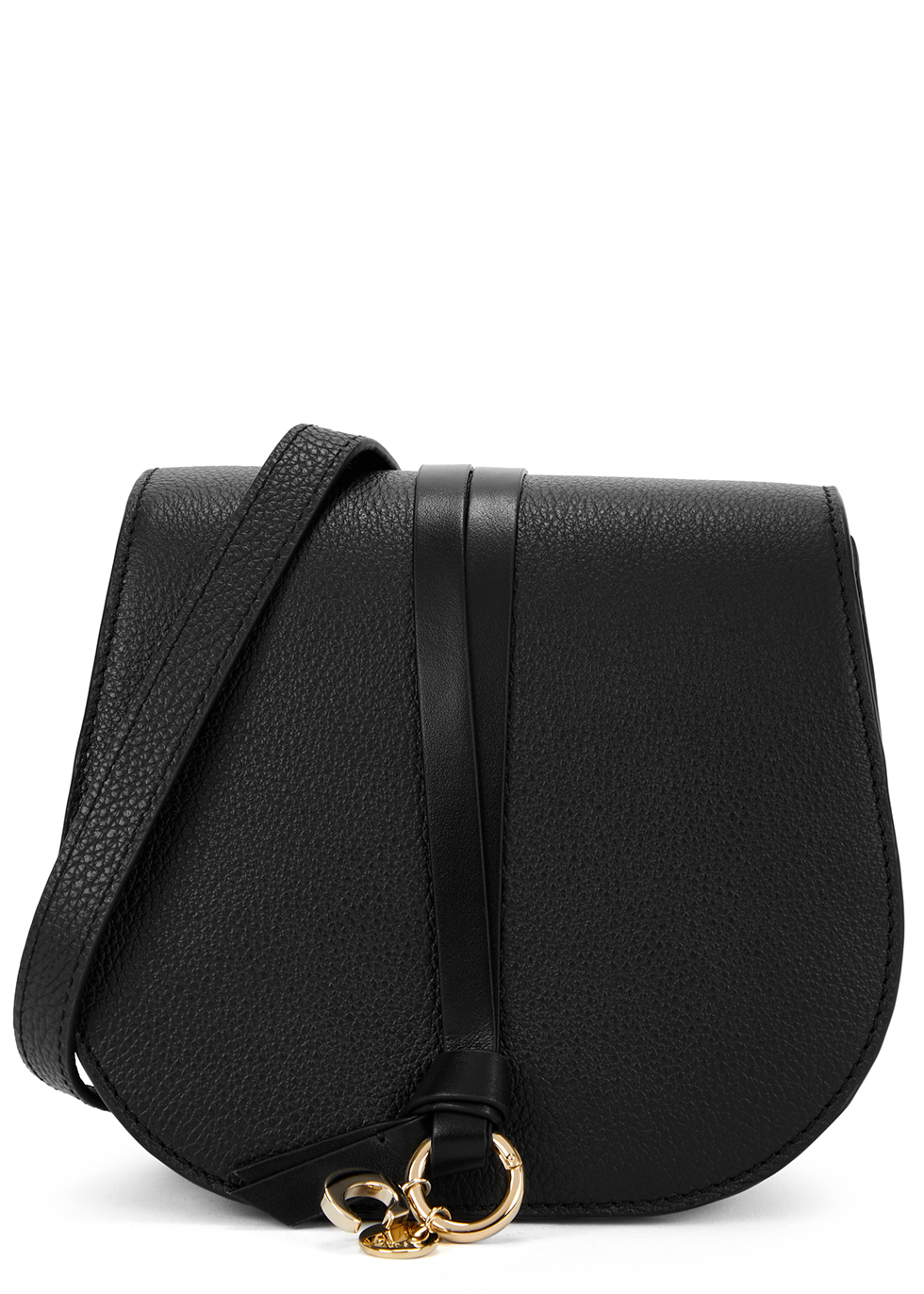 Alphabet mini grained leather saddle bag