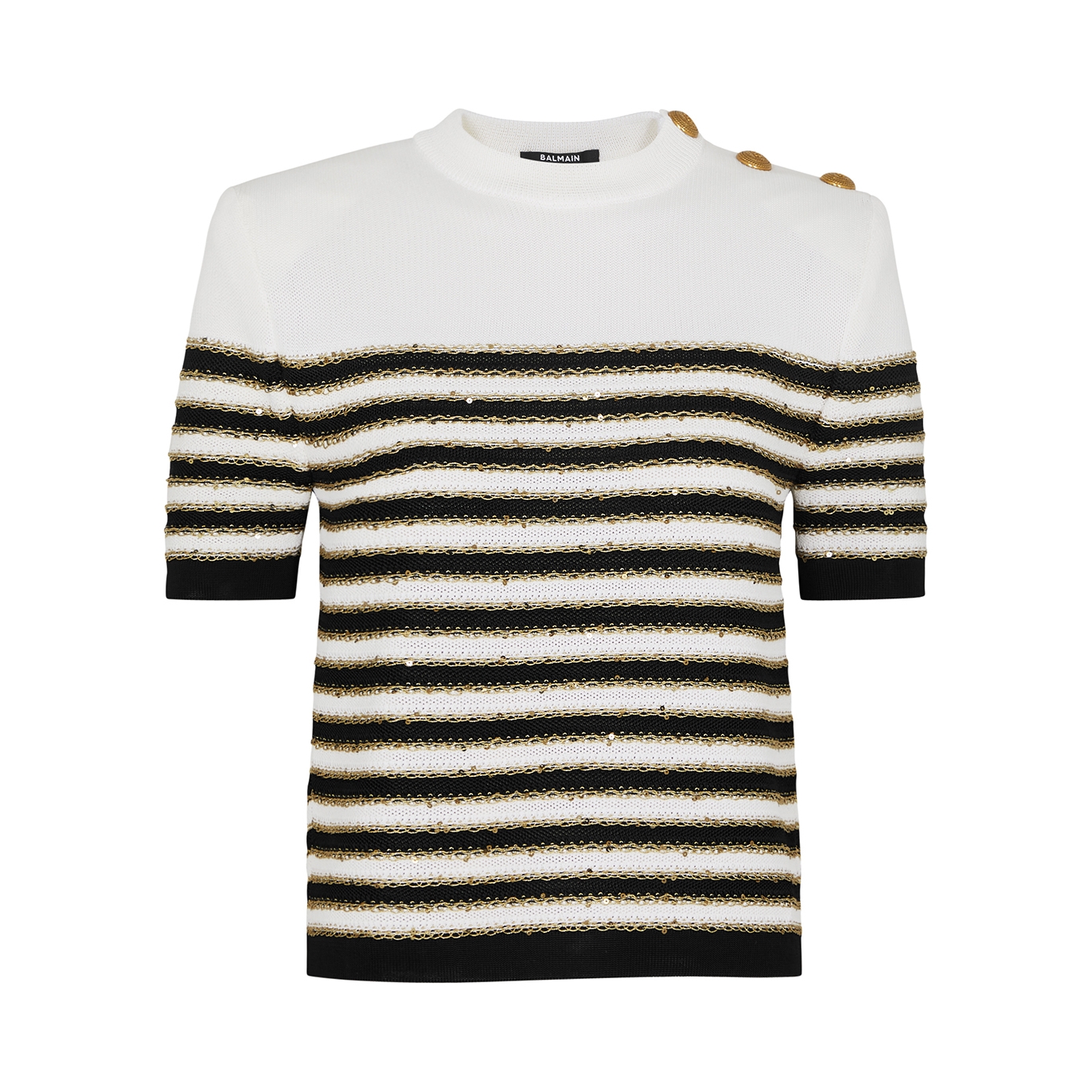 Balmain Striped Embellished Knitted Top
