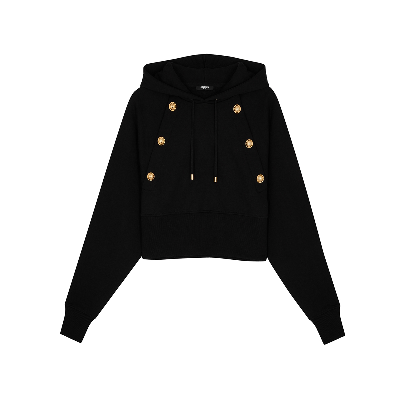 Balmain Cropped Hooded Cotton Sweatshirt - Black - M