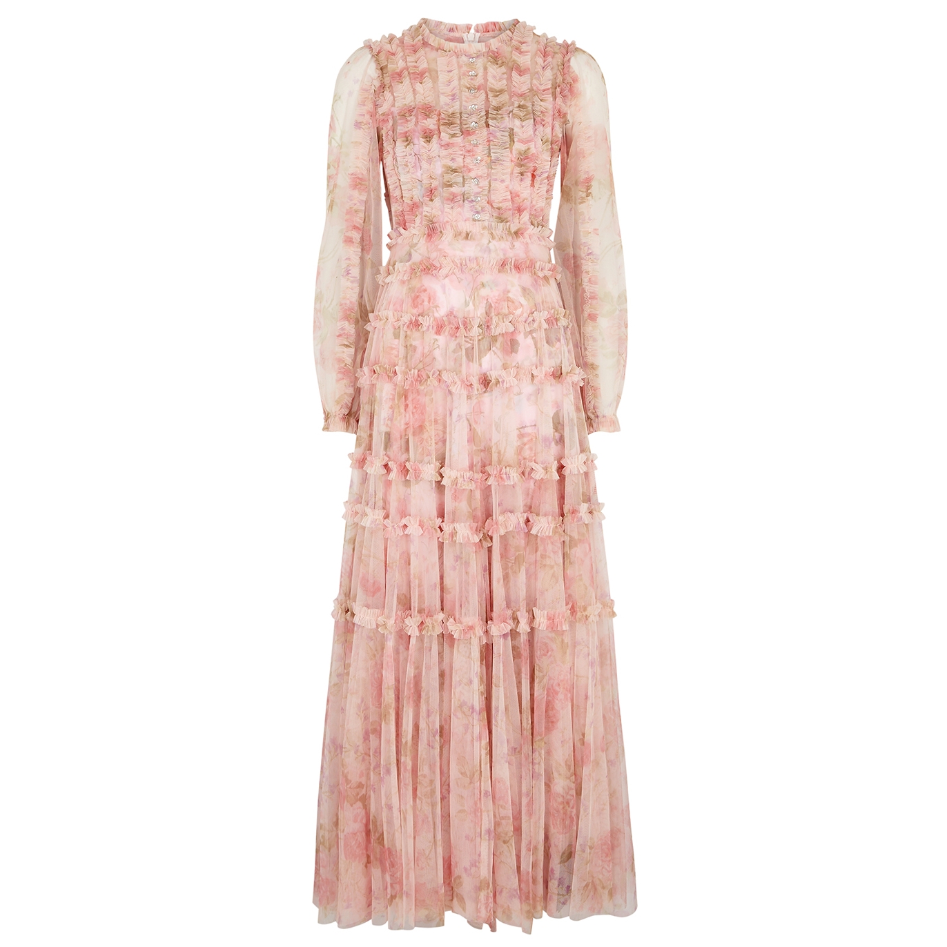 NEEDLE & THREAD ESME FLORAL-PRINT RUFFLED TULLE GOWN