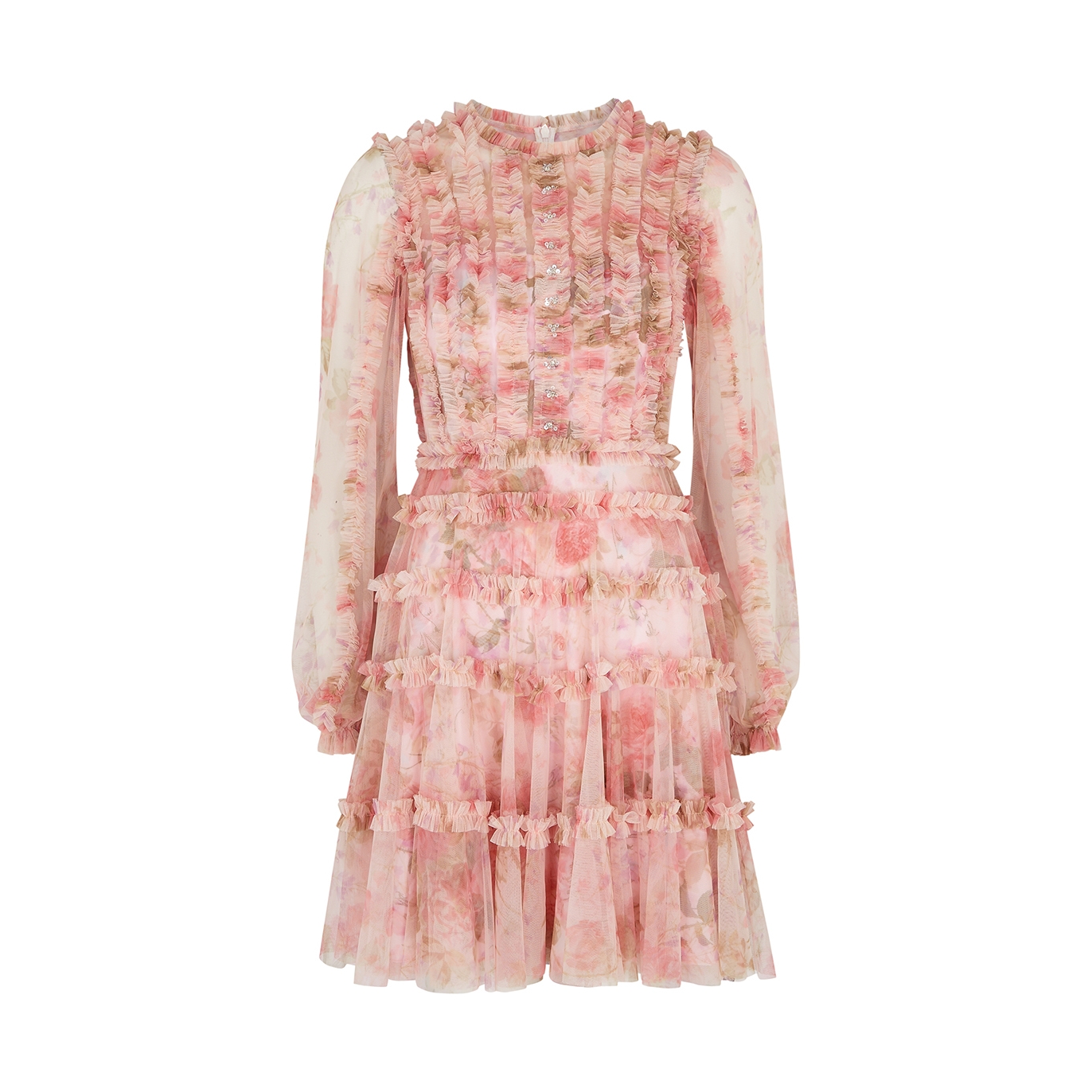 Needle & Thread Esme Floral-print Ruffled Tulle Mini Dress - Pink - 10