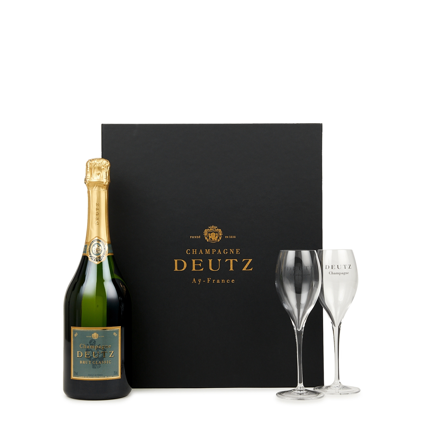 Deutz Brut Classic Champagne NV & Flutes Gift Set Sparkling Wine