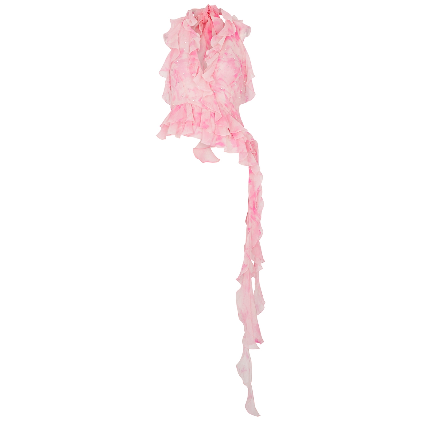 Alessandra Rich Crystal-embellished Ruffled Silk Top In Pink