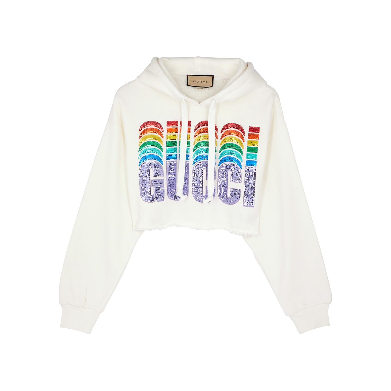 GUCCI SEQUIN CROPPED HOODED COTTON SWEATSHIRT