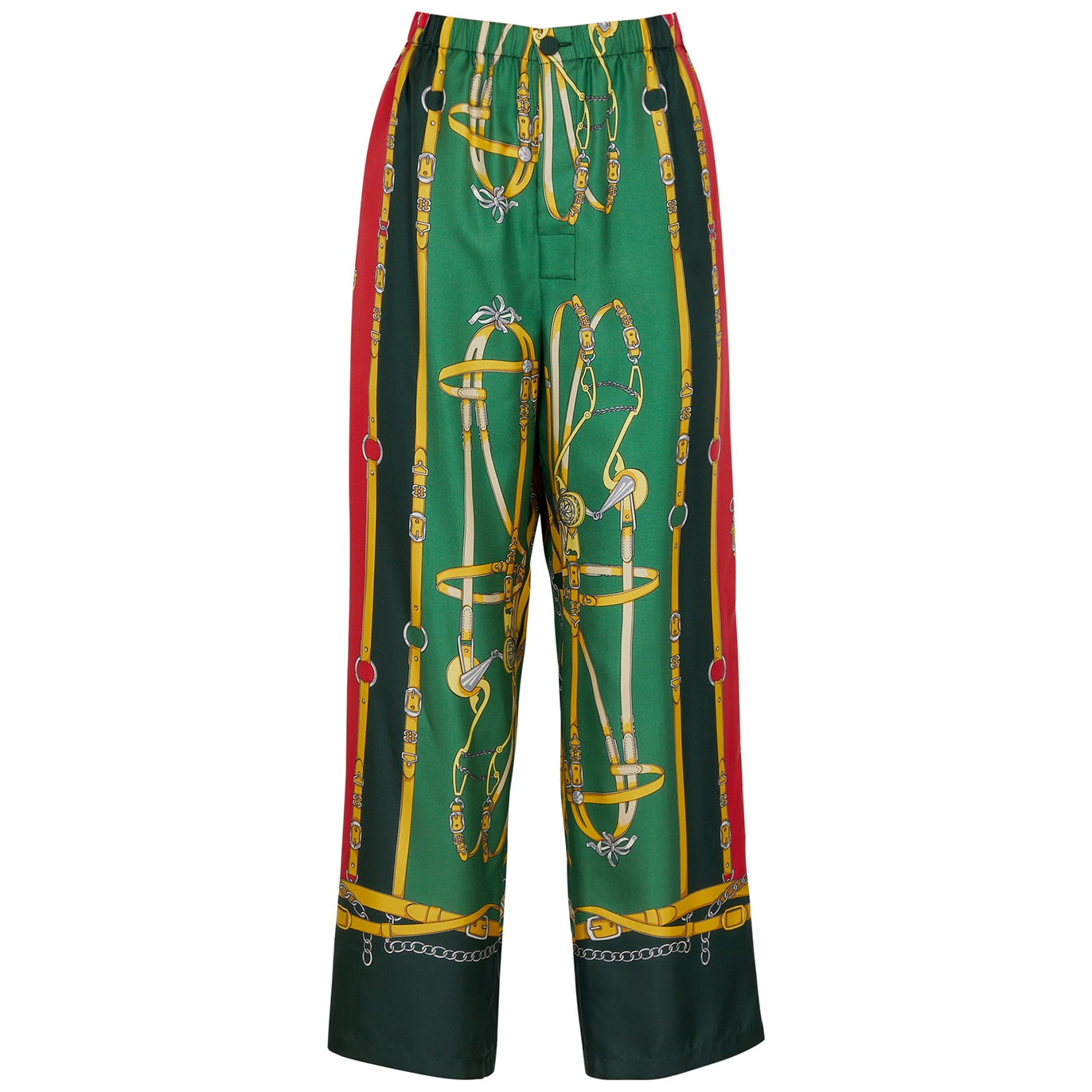 Gucci Harness And Double G Silk Pant In Green
