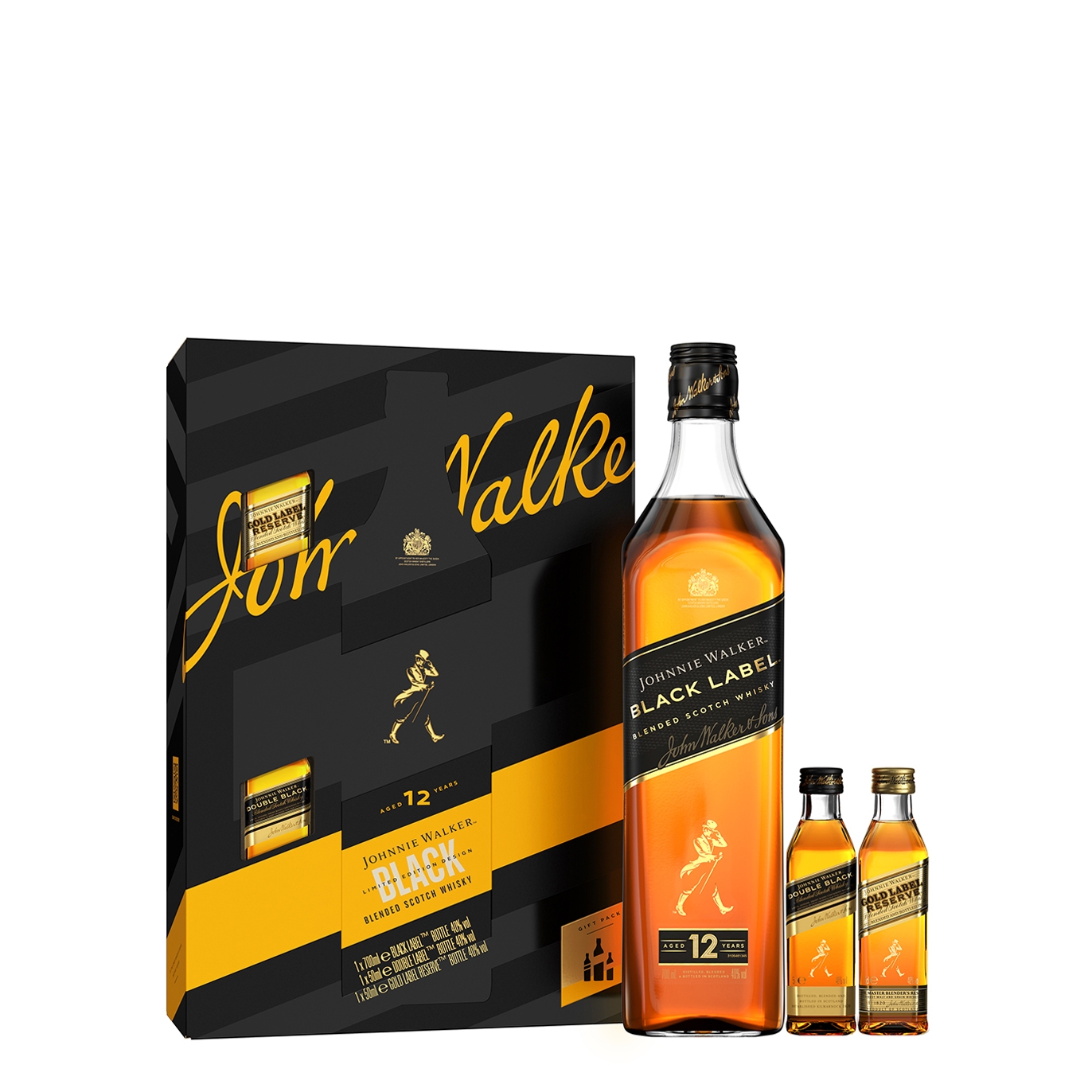 Johnnie Walker Whisky Black Label 12 Year Old Blended Scotch Whisky & Miniatures Gift Box