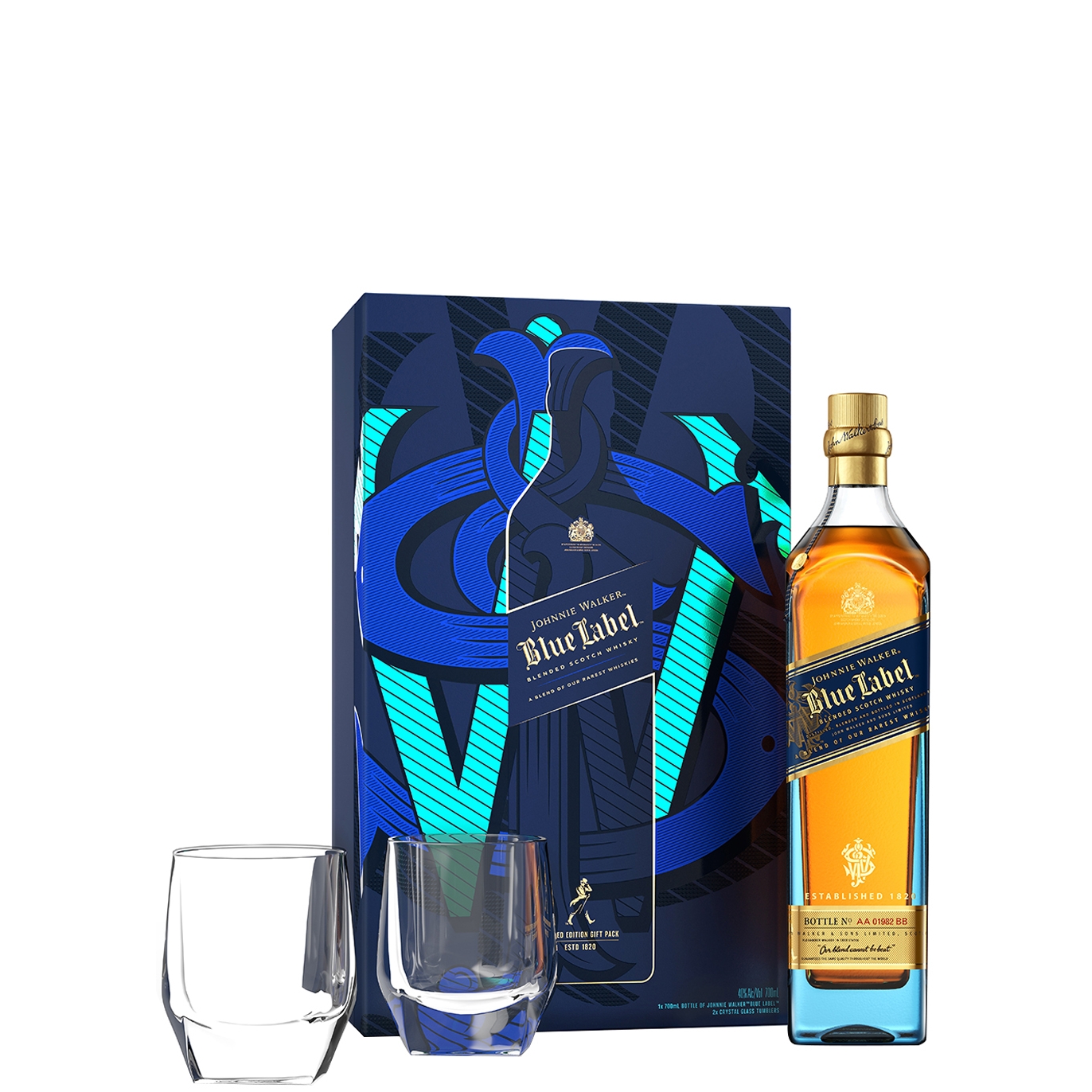 Johnnie Walker Whisky Blue Label Blended Scotch Whisky & Glasses Gift Box