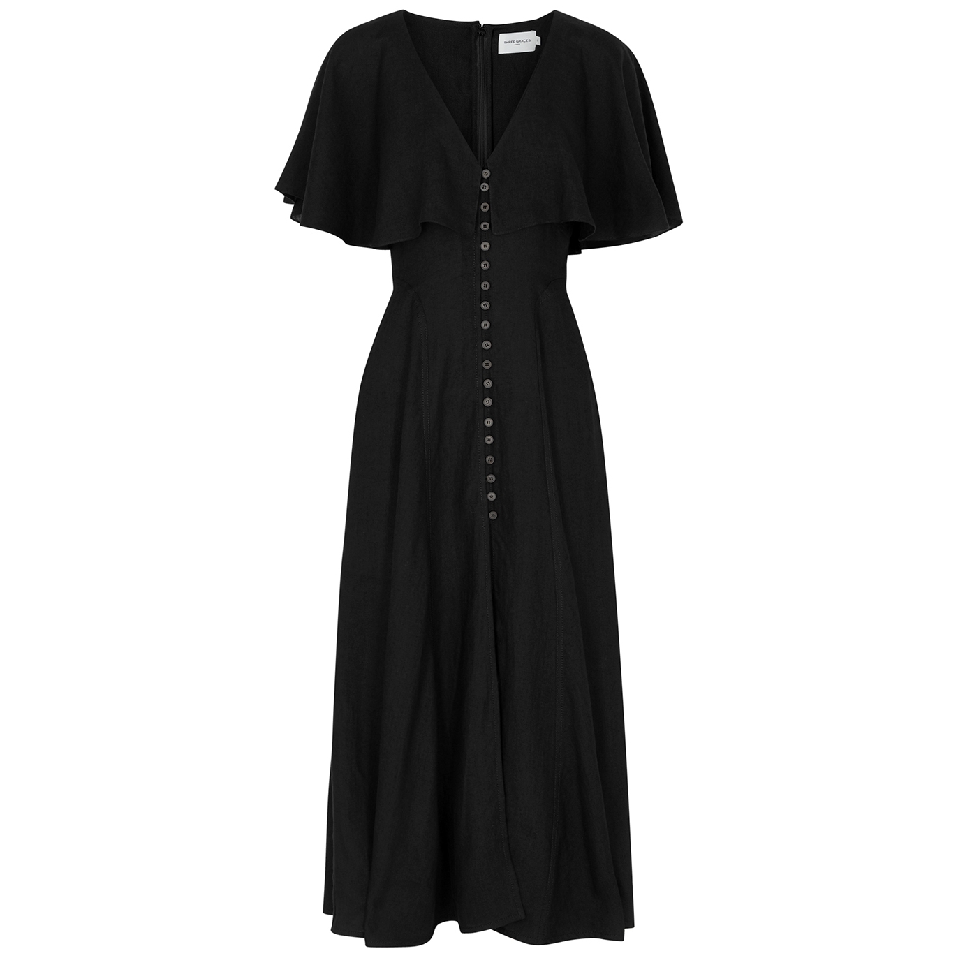 Three Graces Delphine Cape-effect Linen Midi Dress
