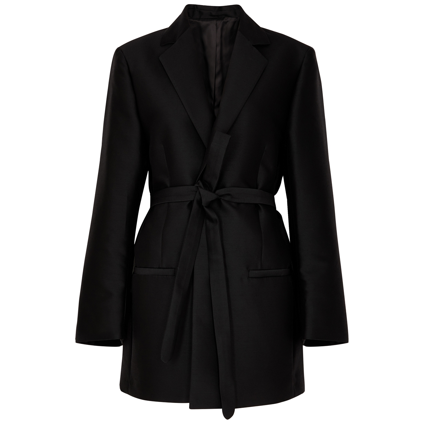 Totême Belted Wool And Silk-blend Blazer In Black