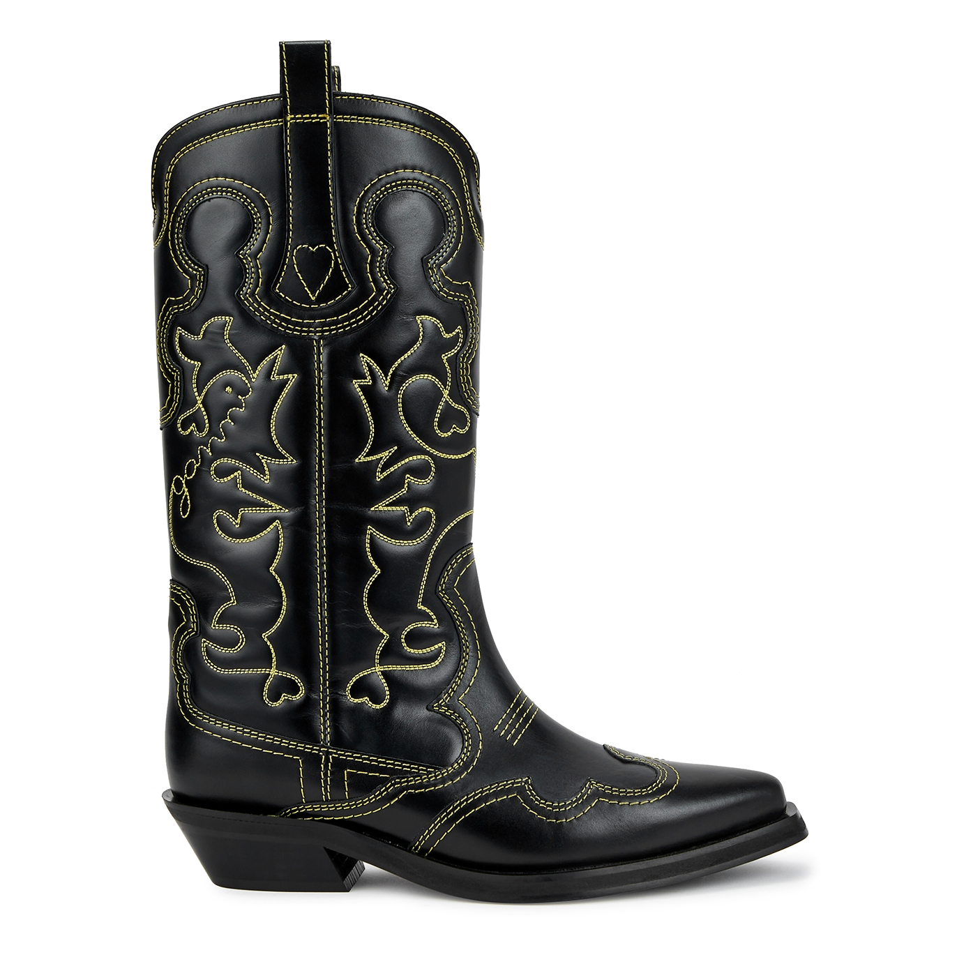GANNI EMBROIDERED LEATHER COWBOY BOOTS