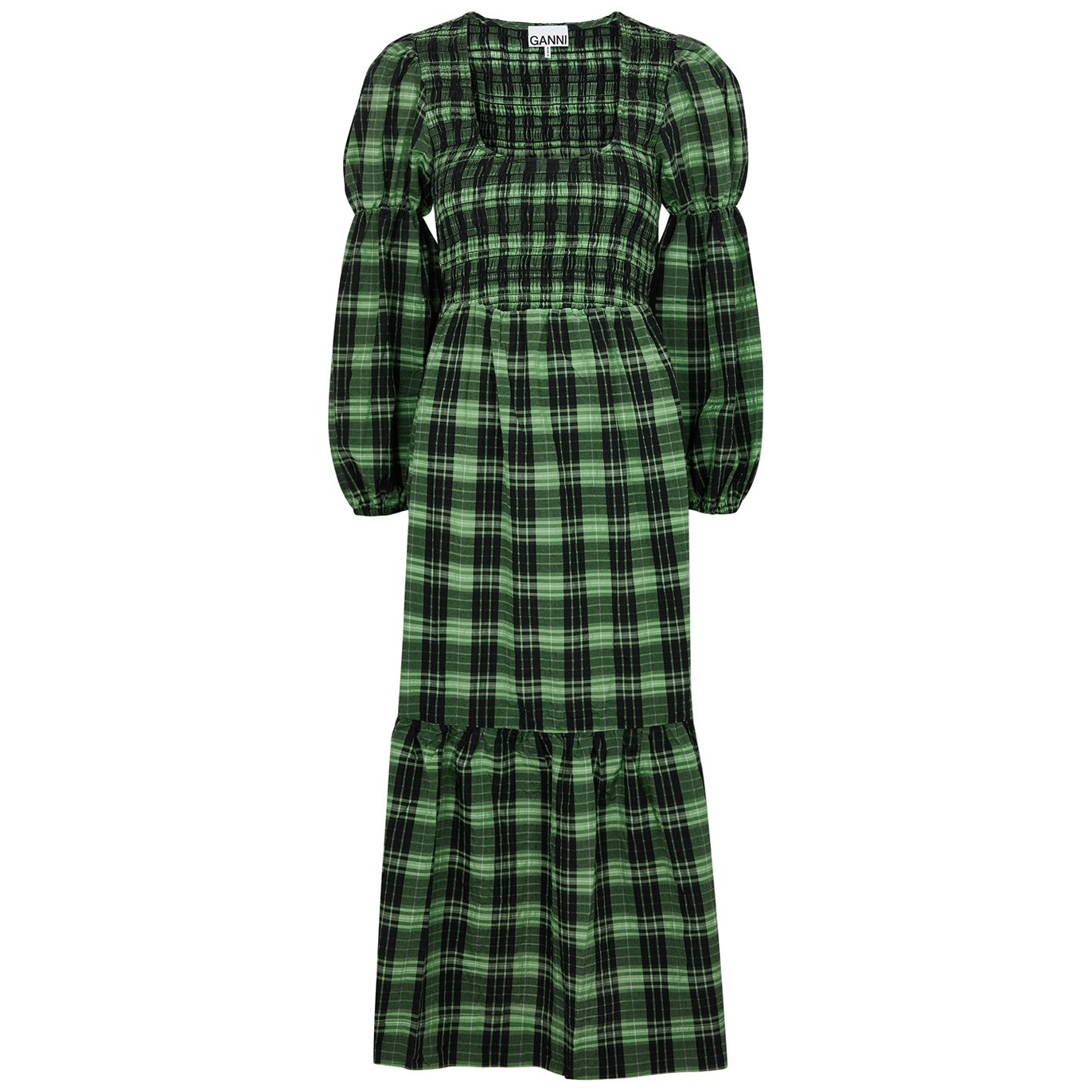 Ganni Checked Seersucker Maxi Dress - Green - 8