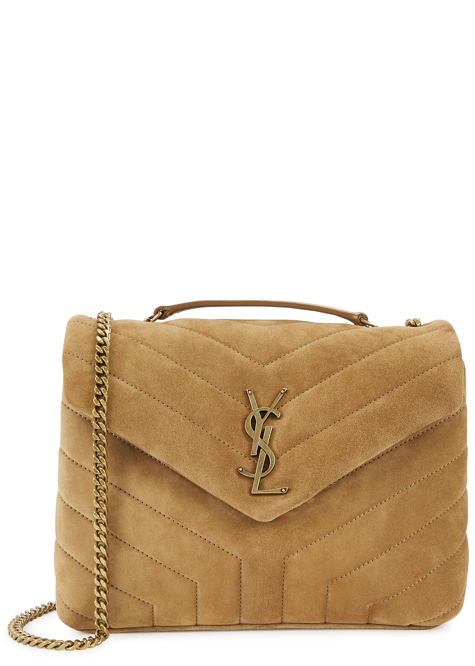 YSL Saint Laurent Leather Chain Shoulder Crossbody Bag Logo Gold Suede |  eBay