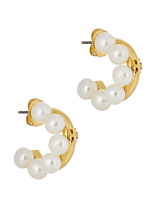 Tory Burch Kira faux pearl-embellished hoop earrings - Harvey Nichols