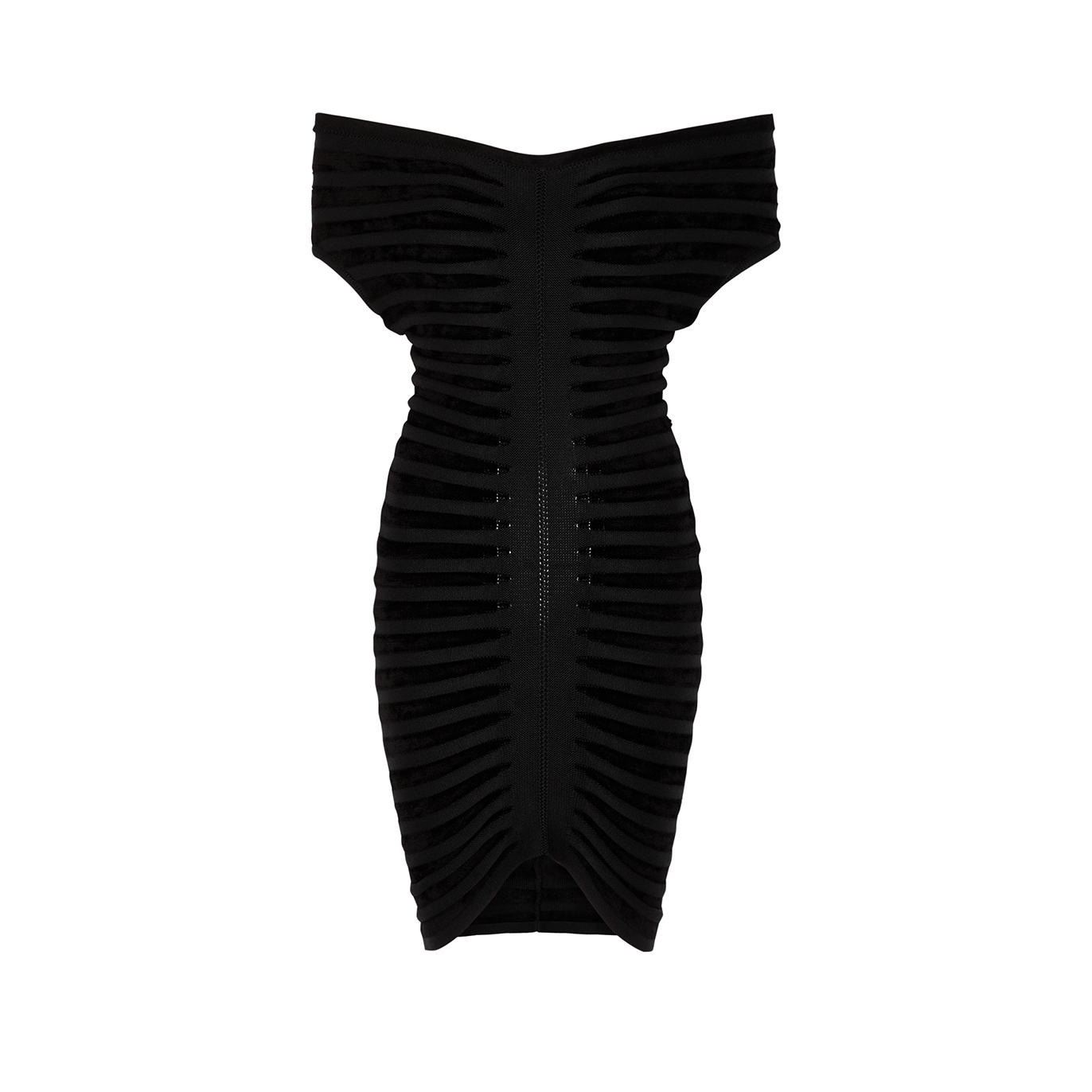 Alaïa Off Shoulder Ribbed Mini Dress In Black