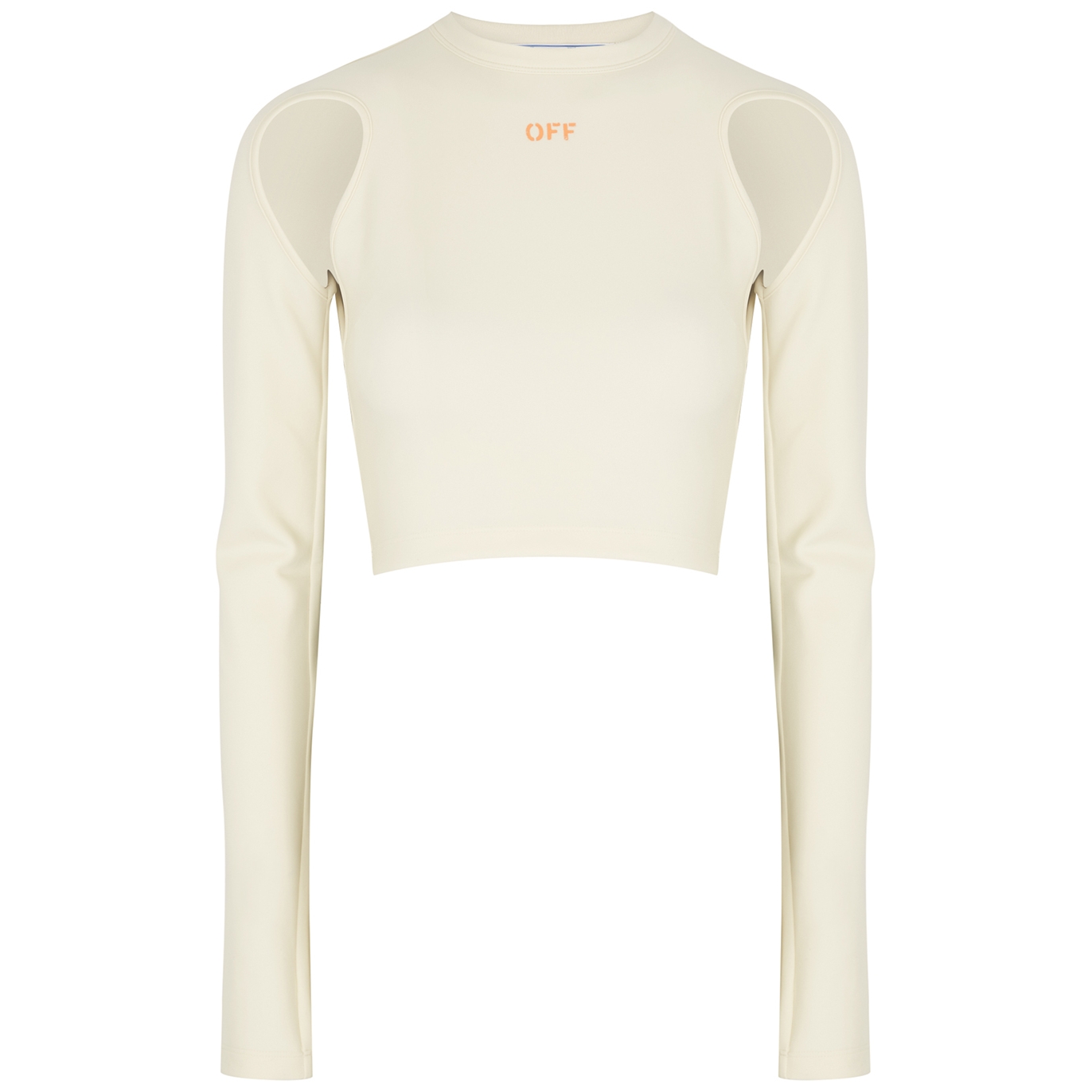 OFF-WHITE CUT-OUT CROPPED STRETCH-JERSEY TOP
