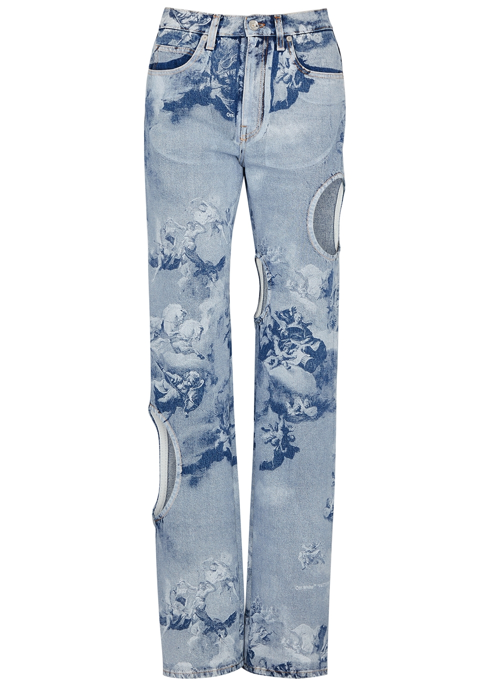 Meteor printed cut-out straight-leg jeans