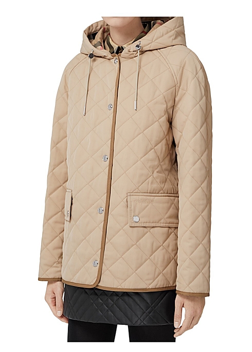 Burberry Logo detail diamond quilted hooded jacket - Harvey Nichols
