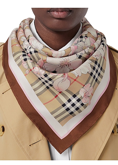 Burberry Floral check print silk square scarf - Harvey Nichols