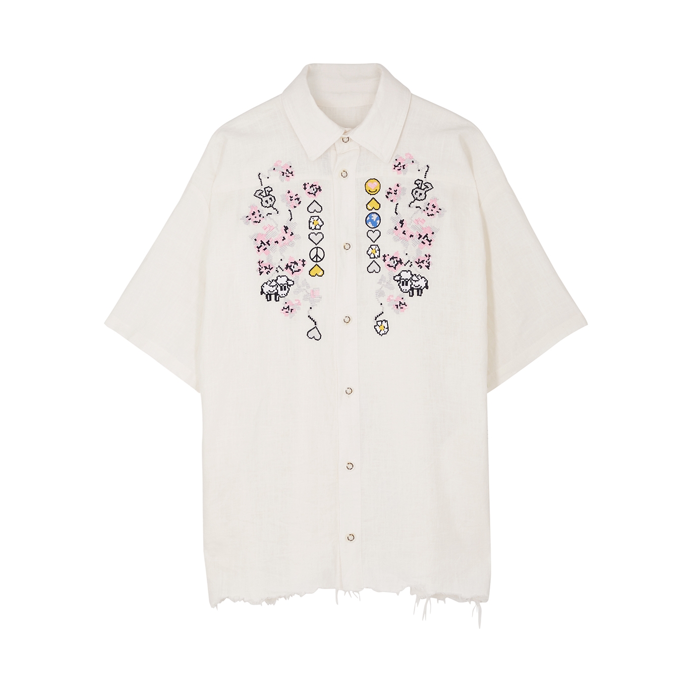 Natasha Zinko Embroidered Frayed Woven Shirt - White - M